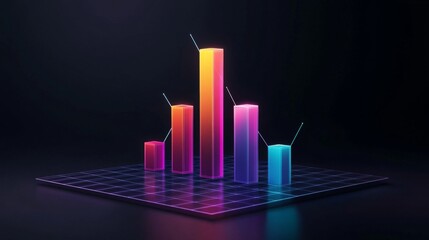 Poster - Colorful 3D Bar Graph on Dark Background for Data Analysis