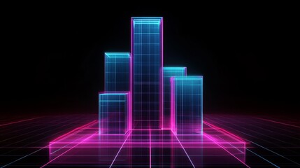 Leinwandbilder - Neon Grid Chart with Vibrant Bars and Futuristic Background