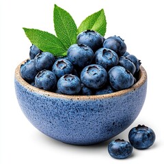 Wall Mural - a photostock of a rustic ceramic bowl filled with fresh blueberries, isolated on a clean white backg