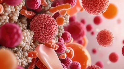 Aufkleber - Cancer cells idea. Microscopic view of colorful bacteria and microorganisms in a detailed environment.