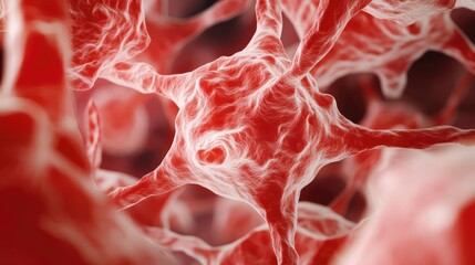 Aufkleber - Cancer cells idea. Close-up view of interconnected red neurons, showcasing intricate biological structure.
