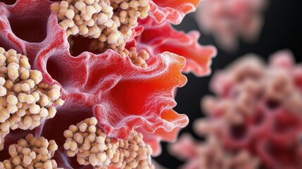 Poster - Cancer cells idea. Detailed microscopic view of a vibrant coral structure showcasing its unique textures.