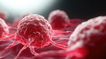 Poster - Cancer cells idea. Close-up view of cancer cells, highlighting their intricate structures and behaviors.