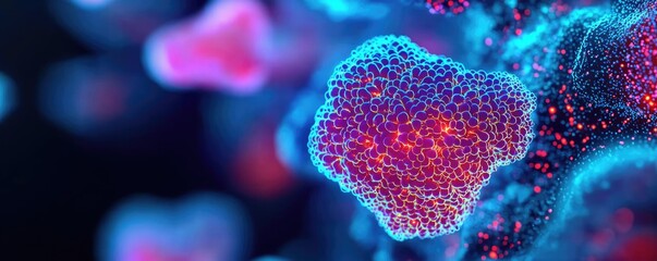 Poster - Cancer cells idea. Close-up view of colorful microscopic cells with vibrant details and textures.