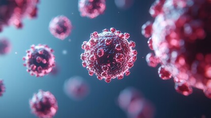 Poster - Cancer cells idea. Abstract illustration of viruses in a microscopic view for educational purposes.