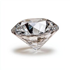 a photostock of a small polished diamond crystal, isolated on a clean white background, brilliant an