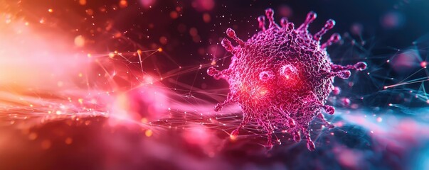 Poster - Cancer cells idea. A colorful representation of a virus in a molecular structure with vivid details.