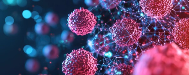Poster - Cancer cells idea. Colorful microscopic view of cells, showcasing intricate structures and vibrant details.