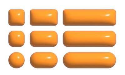 Poster - 3d buttons collection for ui and ux design. realistic orange glossy squared and rounded badges