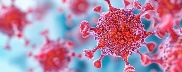 Aufkleber - Cancer cells idea. Close-up view of colorful virus particles under a microscope, showcasing structure.