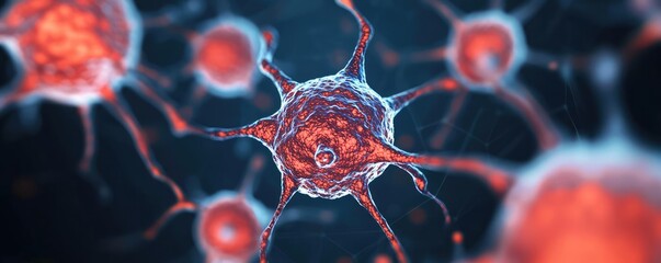 Aufkleber - Cancer cells idea. Close-up view of neurons highlighting intricate structures and vibrant colors.