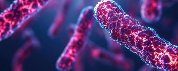 Poster - Cancer cells idea. A vibrant microscope image showcasing detailed bacterial structures.