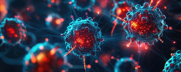Poster - Cancer cells idea. Close-up view of vibrant cells showcasing intricate biological structures.