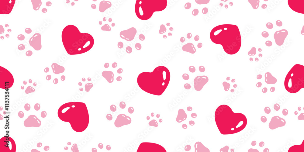 heart seamless pattern footprint dog paw valentine glossy icon vector ...