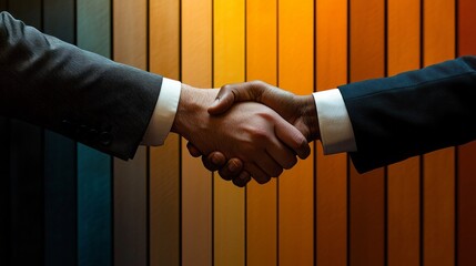 Aufkleber - Two men shaking hands in front of a colorful wall