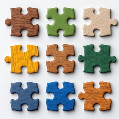 Wall Mural - a photostock of colorful jigsaw puzzle pieces arranged in a grid, isolated on a clean white backgrou