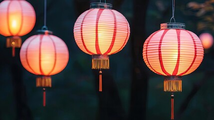 Aufkleber - Chinese lanterns idea. Beautiful illuminated paper lanterns hanging at a festive evening celebration.