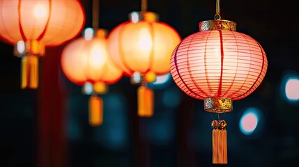 Aufkleber - Chinese lanterns idea. Chinese lanterns illuminate an evening setting, creating a warm and festive atmosphere.