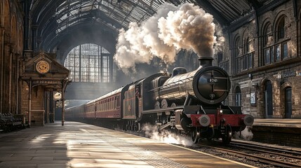 Vintage Steam Train Arriving at Historic Railway Station Platform