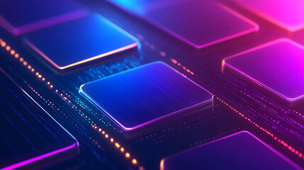 Abstract technology background with illuminated fiber optic network connections, Blue and pink abstract background with a cyber network grid and connected particles..