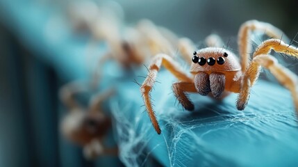 Captivating macro photograph showcasing the intricate details and mesmerizing features of a curious spider nestled within the lush greenery of its natural habitat