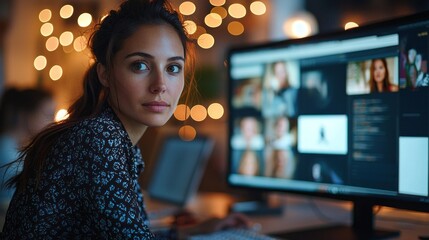 Poster - She is looking at the monitor and she is focused on the image
