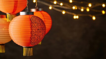 Poster - Chinese lanterns idea. Vibrant orange lanterns glowing warmly, perfect for cultural celebrations and festivals.