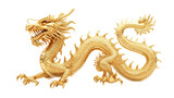 Golden Chinese dragon isolated on transparent background, 3d illustration.