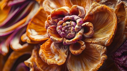 Poster - Intricate carved mangosteen shell flower closeup photography natural art indoor macro view organic design inspiration