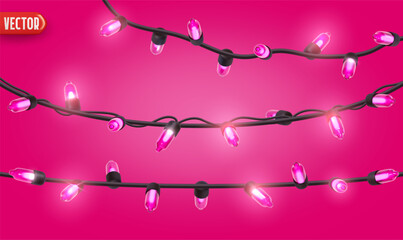 Wall Mural - festive christmas blue string lights brightly glowing. realistic 3d new year decorations garland iso