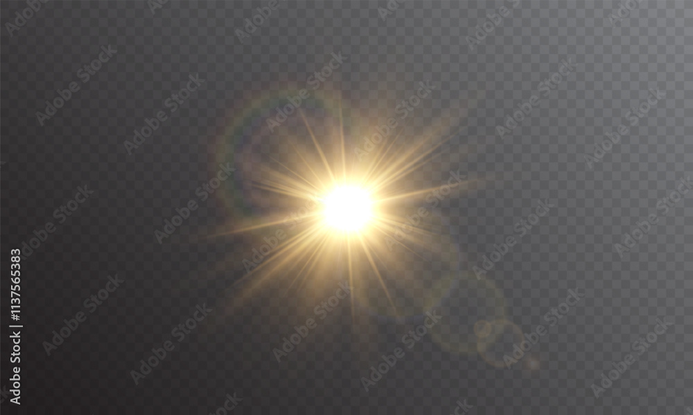Yellow star flashed with sparkles sun isolated on white background ...