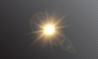 yellow star flashed with sparkles sun isolated on white background. soft glow without departing rays