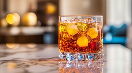 Poster - Refreshing Beverage Served Over Ice in Elegant Glass Cup