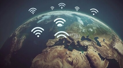 Aufkleber - Global Connection Concept with Wi-Fi Signals Over Planet Earth