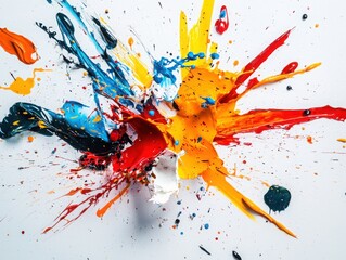 Poster - Dynamic colorful paint splashes abstract studio artistic interpretation creative environment vibrant viewpoint showcasing movement and expression