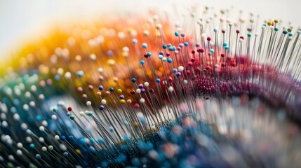 Aufkleber - Vibrant artistic display of colorful pins close-up view photography studio creative concept