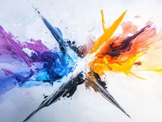 Poster - Dynamic paint splashes capture creativity in an abstract art studio canvas artwork artistic environment vivid viewpoint expressive concept