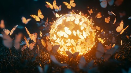 Poster - Close-up view of enchanting butterflies and a shattering rubber ball a dreamlike transformation in nature