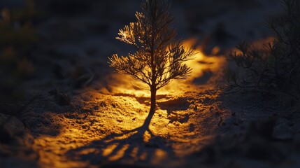 Aufkleber - Illuminated fork shadow of a tree at sunset desert landscape creative photography natural environment artistic view