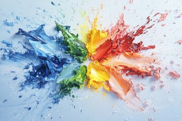 Poster - Merging colorful paint drops water surface artistic composition bright environment top-down view vibrant swirls and patterns