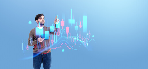 Poster - Man analyzing financial data with tablet and virtual forex chart