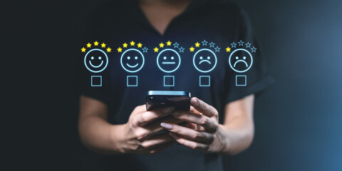 Poster - Customer rating concept with feedback icons on a digital screen