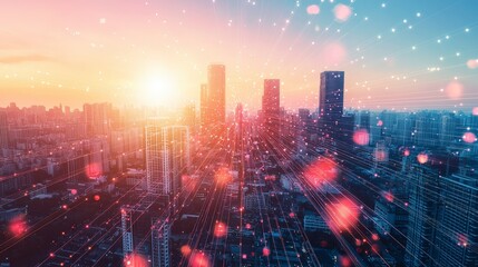Aufkleber - Largescale energy conservation project in urban cityscape digital visualization sunset futuristic concept