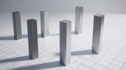 Leinwandbilder - Modern Abstract Display of Metallic Columns on a Minimalist Floor