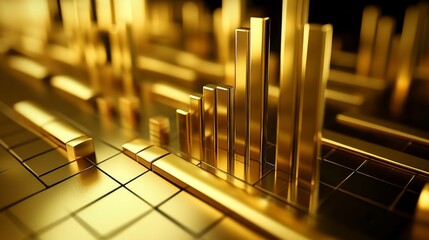 Poster - Golden Bar Graphs with a Shiny Metallic Finish and Soft Focus Effect