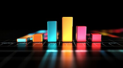 Fototapete - Colorful Bar Graph on Dark Background with Reflections and Shadows