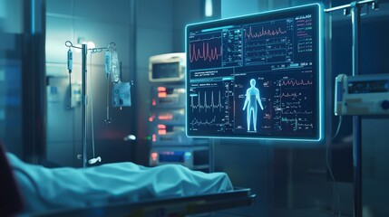 Poster - Telehealth technology advancements hospital setting digital monitoring medical environment close-up view healthcare concept