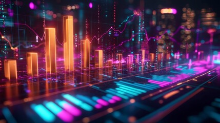 Leinwandbilder - Futuristic business presentation digital space data visualization urban environment aerial view innovation trends