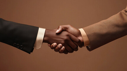 Aufkleber - Two men shaking hands in a business meeting. The color of the year Mocha Mousse