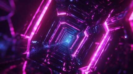 Poster - Futuristic Neon Tunnel with Vibrant Pink and Blue Lights